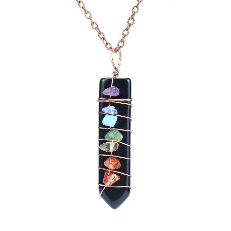 Hand-Wound Colorful Gravel Natural Stone Crystal Powder Spar Sword-Shaped Pendant Necklace N507