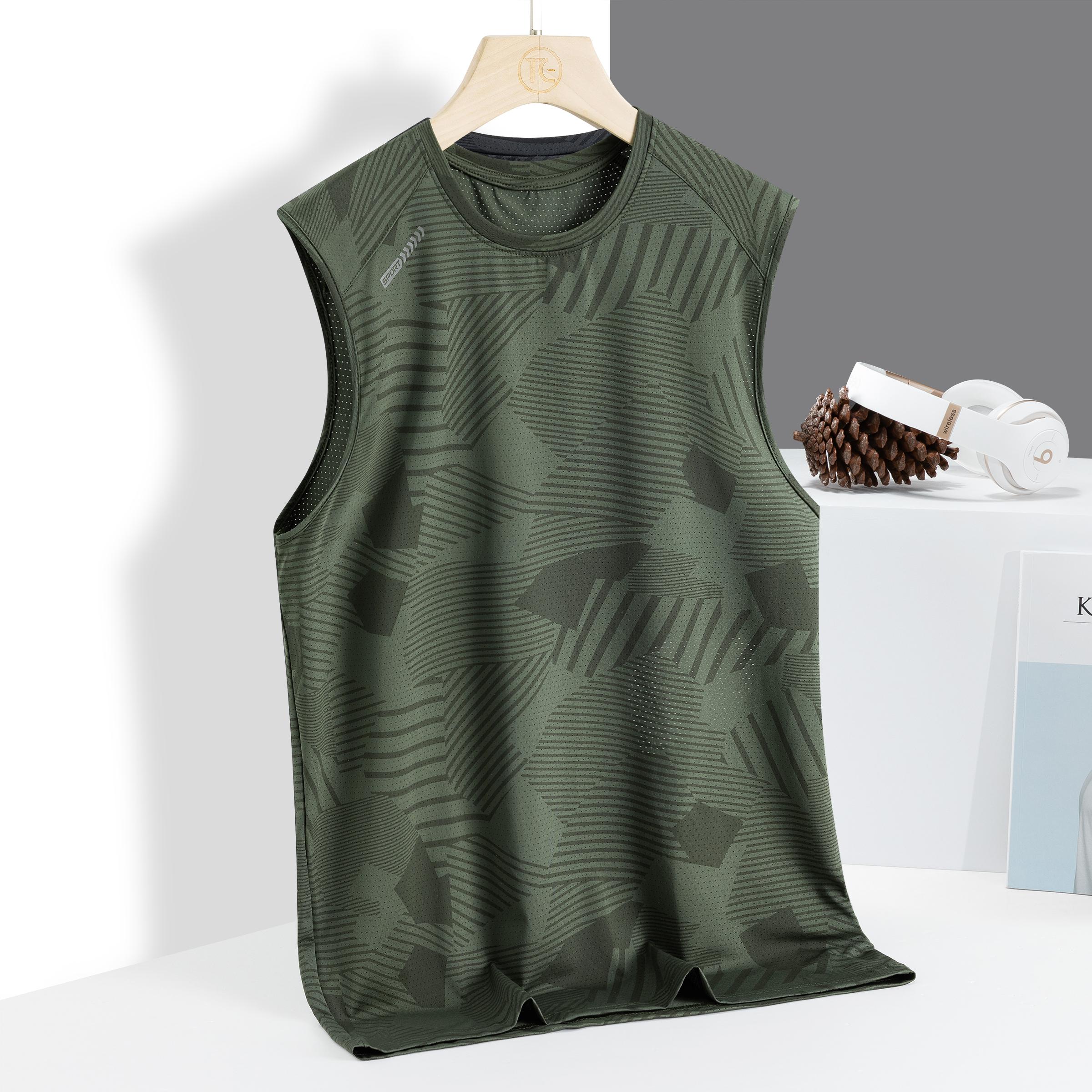 

Летний мужской жилет Ice Vest Casual без рукавов с короткими рукавами, футболка из быстросохнущей ткани Ice Feeling, тонкий спортивный топ XXXXL зелёный