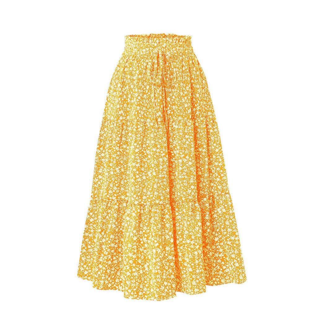 Retro Long Skirts with Pockets Women Spring Summer Holiday Casual Elastic High Waist Lace-up Loose Skirts Bohemian A-line Elegant Skirt