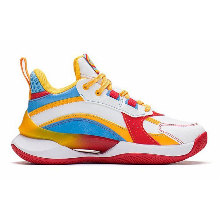 Li Ning Youth Team 2.5 Comfortable Rebound Support Mid-Top Basketball Shoes Kids basketball shoes White Red Blue YKBS050-15