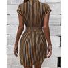 Fashion Short Sleeve Summer Striped Dress V Neck Elegant Slim Fit Elegant Short Party Dresses Casual Lace-up Sweet Street Wear Clothing