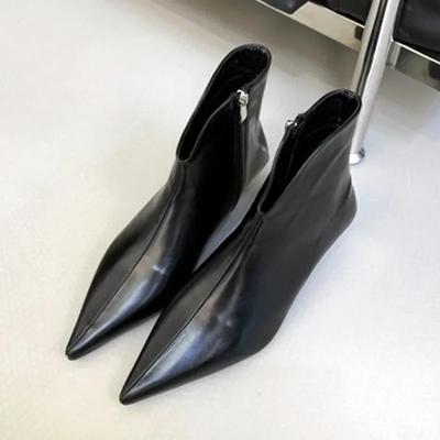 Mada 2025 Žiema Elegantiški Smailianosiai Ploni Aukšti Kulnai Moteriški Batai Madingas Šoninis Užtrauktukas Minkštos Odos Žieminiai Aulinukai Moterims