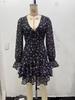 2025 Autumn/Winter European Women's Waist-Cinching Printed Long-Sleeve Dress