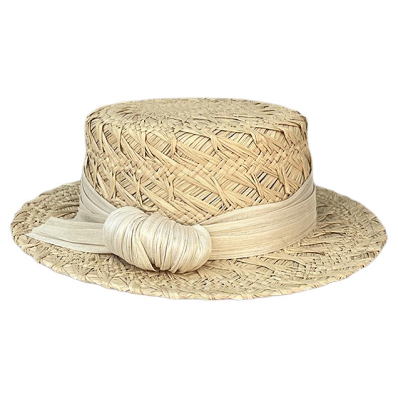 25 Light Luxury Hand-Woven Raffia Flat Top Straw Hat Women'S Summer Travel Simple Top Hat Sun Hat