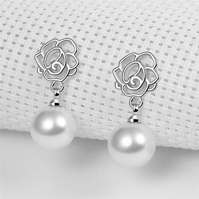 Orecchini a lobo con piercing alla perla rotonda in argento sterling 925 da 10 mm per le donne, ragazze, festa di nozze, gioielli coreani, regalo