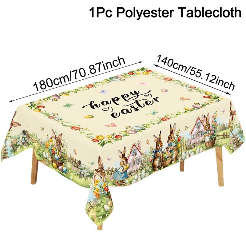 Vintage Easter Bunny Eggs Tablecloths Holiday Party Decor Spring Floral Rectangle/Round Table Cover Easter Decorations for Home