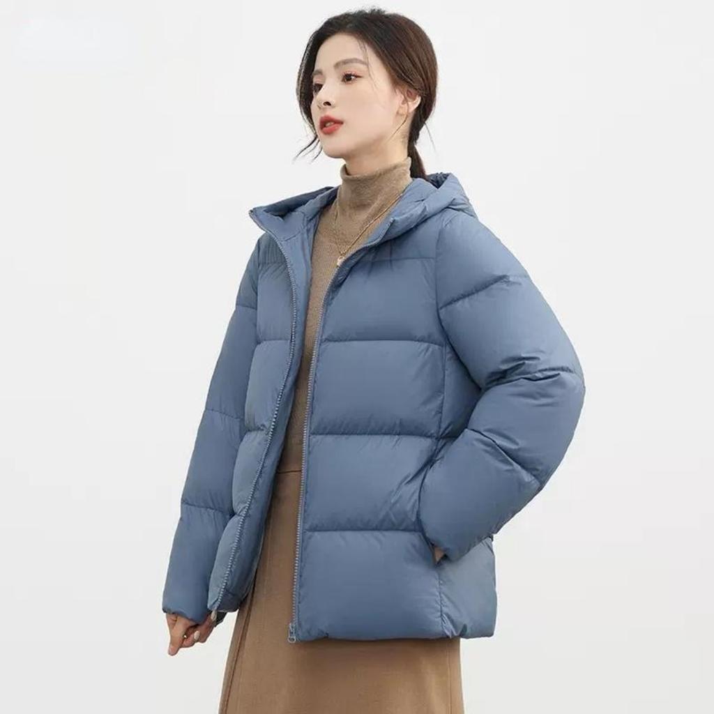 Jaqueta feminina de penas outono e inverno nova com capuz all-match estilo coreano jaqueta slim