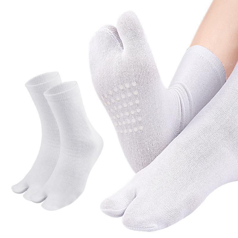 Unisex Bavlněné Ponožkové Žabky s Dělenými Prsty a Silikonovou Protiskluzovou Patou, Střední Délka ke Kotníku