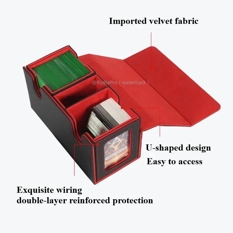 Durable Card Storage Box with Dice Tray 200+ Double Sleeved Cards Design for MTG Commander Deck Box with Sideloading Card Tray