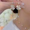 Elegant Long Tassel Flower Earrings Delicate Versatile Cat Eye Stone Women