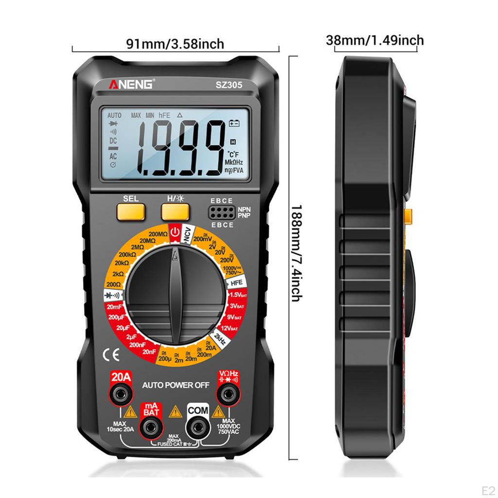 Digital Multimeter DC Voltmeter LCD Display Current Non-contt Meansures Ncv Auto Range Pocket