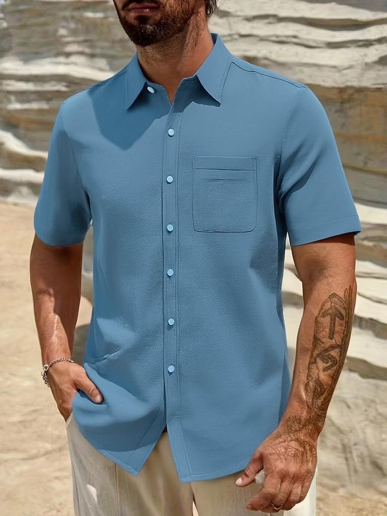 Men's Collared Shirt Pocket Casual Short-sleeved Shirt Versatile T-shirt