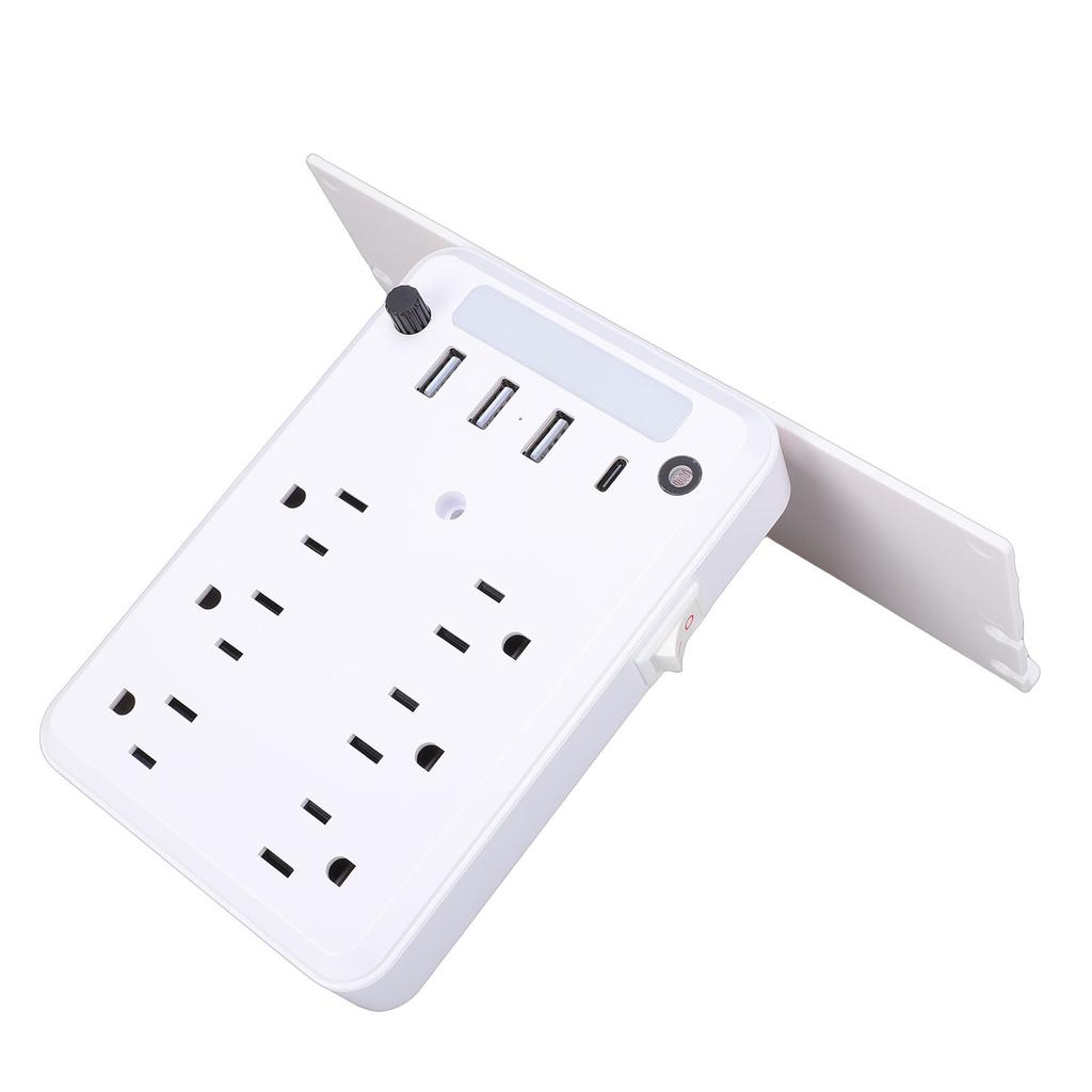 Wall Outlet Extender with Shelf Night Light Surge Protector 4 USB Ports 6 AC Outlets Wall Power Strip for Home