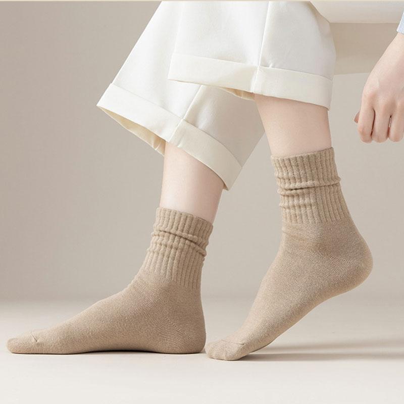 Women White Cotton Socks Winter Mid Tube Solid Color Sports Socks Harajuku Korean Style