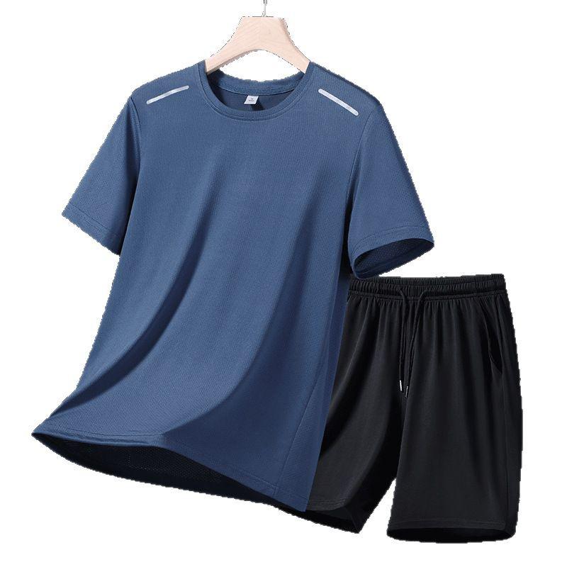 2025 Men's Silk Short Sleeve T-Shirt and Shorts Two-Piece Casual Sport Set