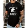 European Sizes Slogan & Football Helmet Pattern Print Men's T-shirt, Graphic Tee Men's Summer Clothes, Men's Outfits