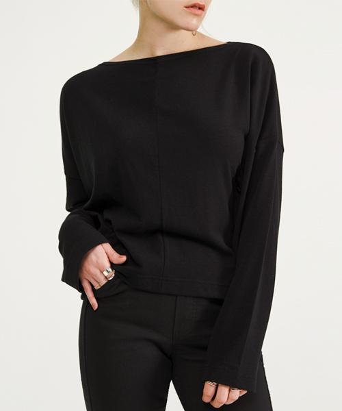 Aimiai Soft Boat Neck Loose Fit T-Shirt Jet Black