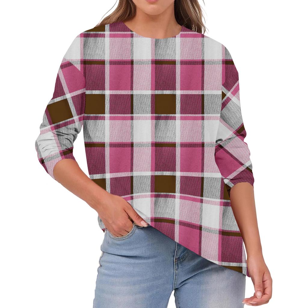 Women's Fashionable Casual Round Neck Solid Color Long-sleeve Top