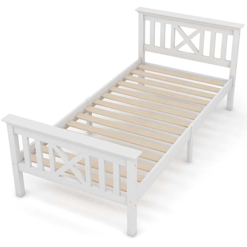 Wooden Bed Single Bed from Bed Frame with Slatted Frame Wooden Bed with Headboard - 90 x 200 cm Solid Wood Children's Bed Youth Bed Pine Solid White
