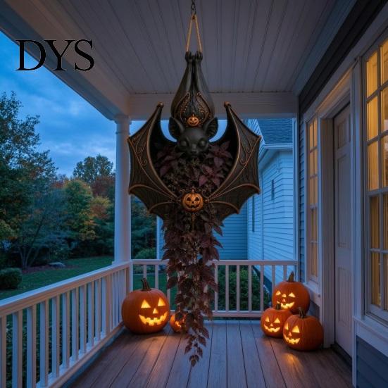 Decorative Bat Flower Basket Halloween Hanging Planter for Indoor Outdoor Use, Gothic Cat Witch Raven Plant Pot Porch Holder, Spooky Wall Mounted