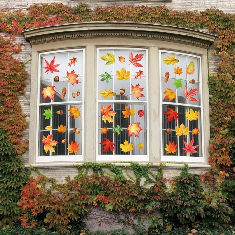 6PCS Themed Window Clings No Plastic Decorative Removable Leaf For Seasonal Home