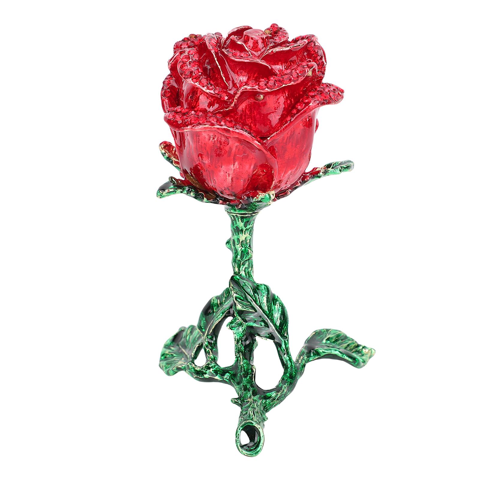 Health & Beauty Product Enamel Rose Jewelry Box Zinc Alloy Exquisite Decorative Flower Shaped Trinket Box For Earrings Rings Necklaces