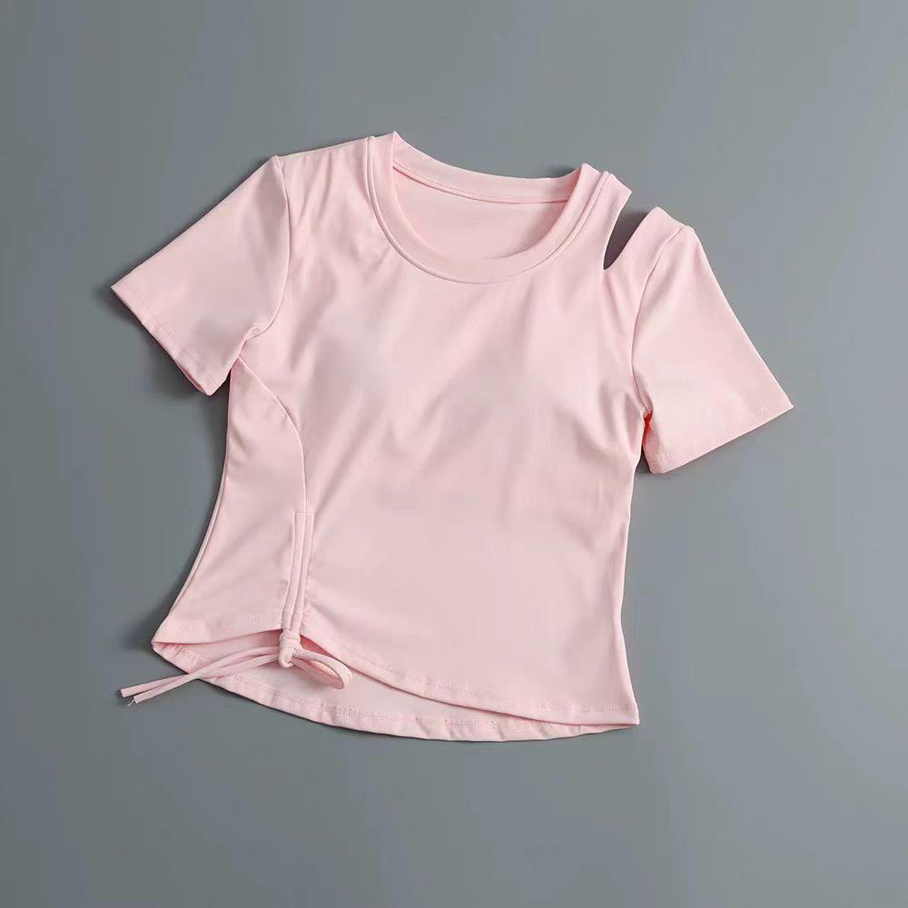 

Женский весенне-летний топ для йоги с нагрудной подушечкой - Высококачественный короткий рукав для бега, пилатеса и фитнеса Medium розовый