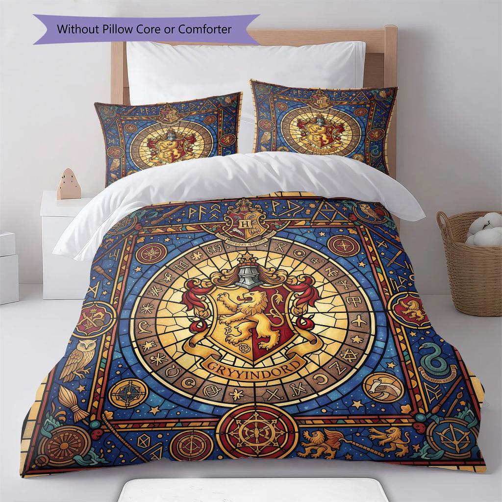 Gryffindor Pattern Bedding Quilt Set Quilt Cover Pillowcase Home Decoration Birthday Gift (1 * duvet cover + 2 * pillowcase, without core)