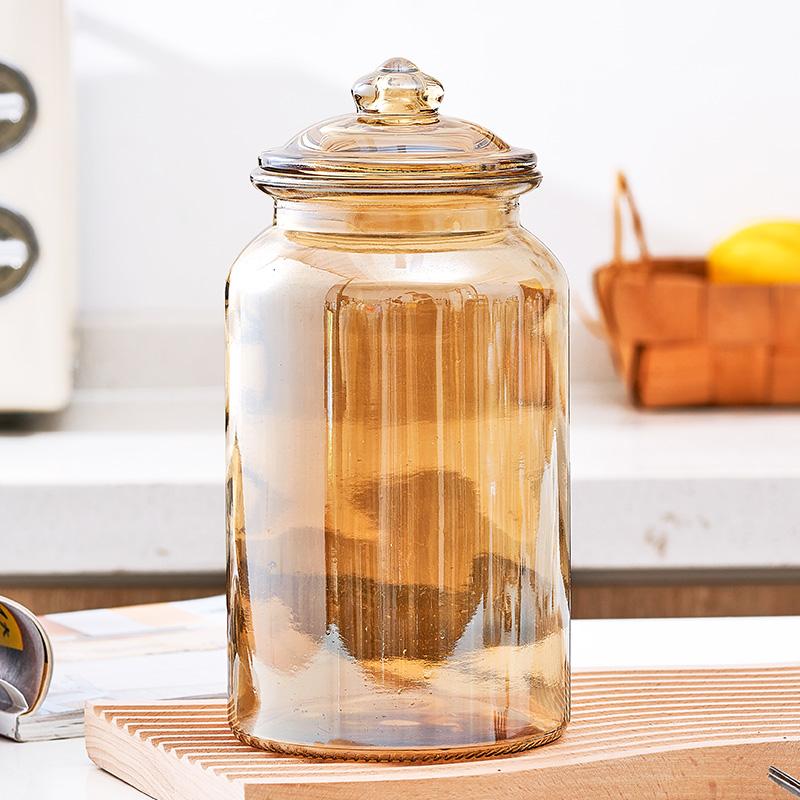 Creative Amber Plaid Striped Glass Jar Sealed Tea Candy Jar Kitchen Food Storage Container Clear Glass Bottle Box Home Decor