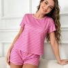 Women's Home Wear Set - Striped Short-sleeved Shorts Pajamas, Loose-fitting, Suitable for Wearing Outside The Home, Home Wear Set
