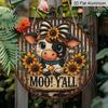 2D Flat 1pc, 8x8 in, Aluminum Metal Sign Printed Artwork Featuring A Cute Little Cow and Sunflower, Perfect for Decorating Homes, Cafes, or Cottages