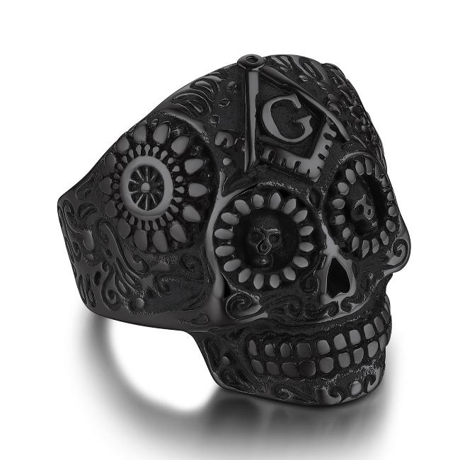 Masonic Rings for Men Woman Stainless Steel Size 7-14 Square 3D Skull Signet Rings Freemason Symbol Masonic Jewelry Gift