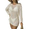 Women's Summer Knit Hollow Out Pullover Round Neck Long Sleeve Bikini Cover Up Beachwear Swimwear Dress
