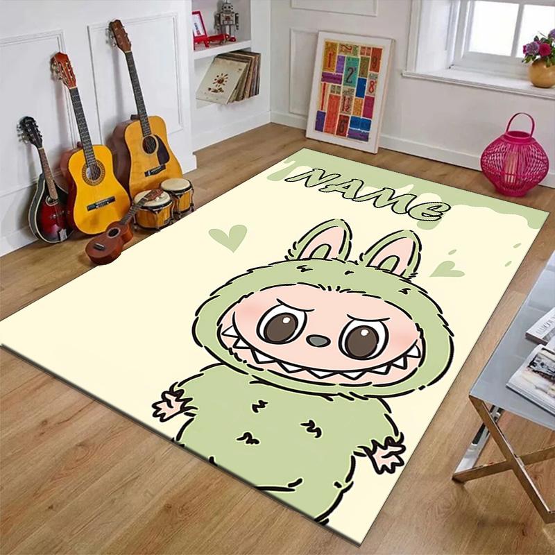Custom Labubu Mat Personalized Name, Polyester Washable Indoor Entryway Rug, Gift for Christmas, Easter, Thanksgiving Day