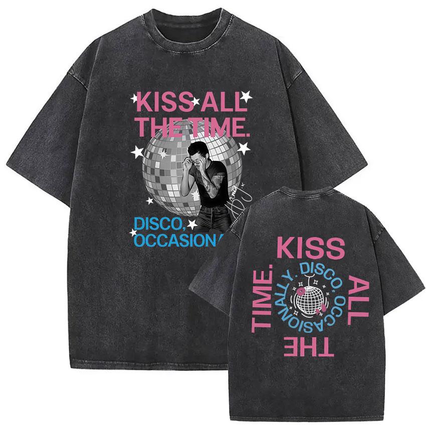 Kiss All The Time Disco Occasionally Tour Vintage Washed T Shirt Men Women High Quality Oversized Cotton Tshirt Streetwear
