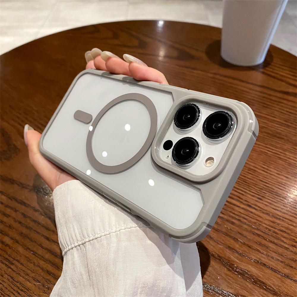 

Роскошный беспроводной чехол Magsafe для iPhone 15 14 Plus 13 12 11 16 Pro Max, прозрачный прочный магнитный бампер For iPhone 16 Pro Max серый