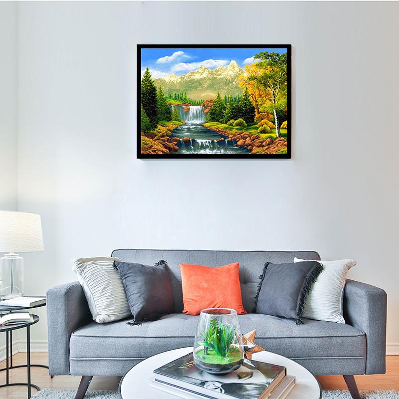 5D Diy Waterfall Diamond Painting Kit Celá kulatá vrtačka Krajina Diamantové vyšívání Mozaika Umělecké křížové stehy Domácí dekorace