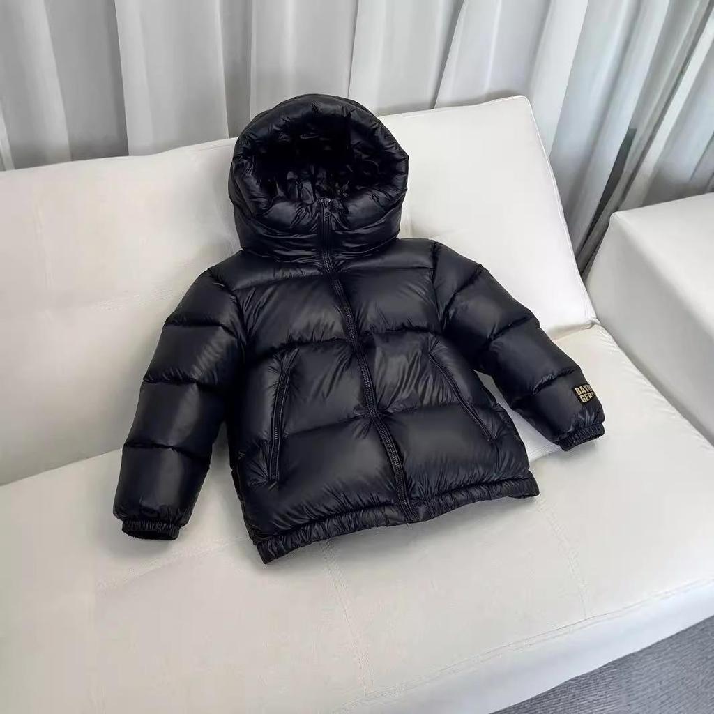 Kids' Winter Black Gold Thick Hooded Coat - Warm Short Jacket for Boys & Girls