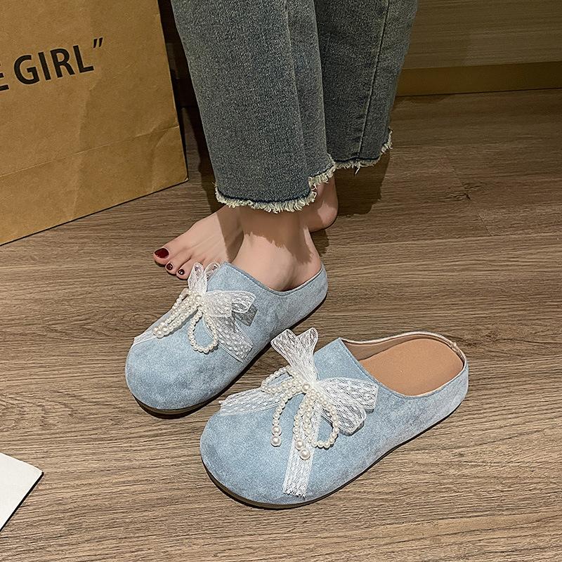 Xiaoxiangfeng half slippers women's summer wear versatile girl's heart sandals bow cute with skirt bag head slippers