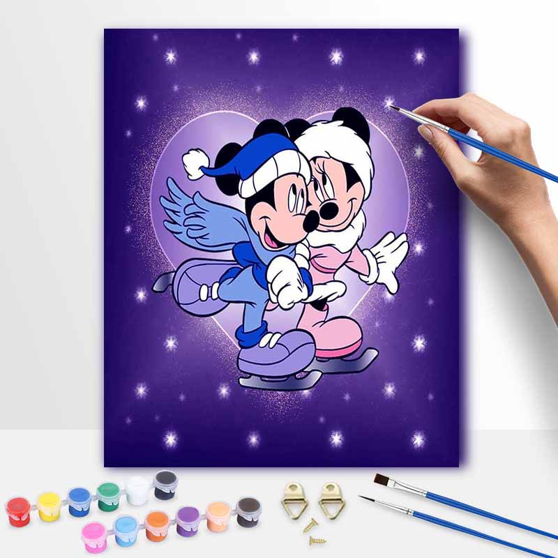 Disney DIY Painting Kit Winter Skating Mickey Minnie Classic Style Home Decor Craft Gift Idea Wall Art Ornament Romantic Holiday Fun