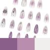 Purple Gradient Cat Eye Press-On Nails: Short Almond with Silver Glitter, Heart, and Bow Nail Art