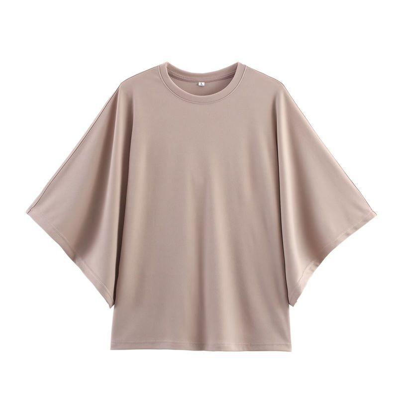 Kaslead New Women clothes Western Style Fashion Laminated Decorative Sleeve round Neck Short Sleeved T-shirt 4424154