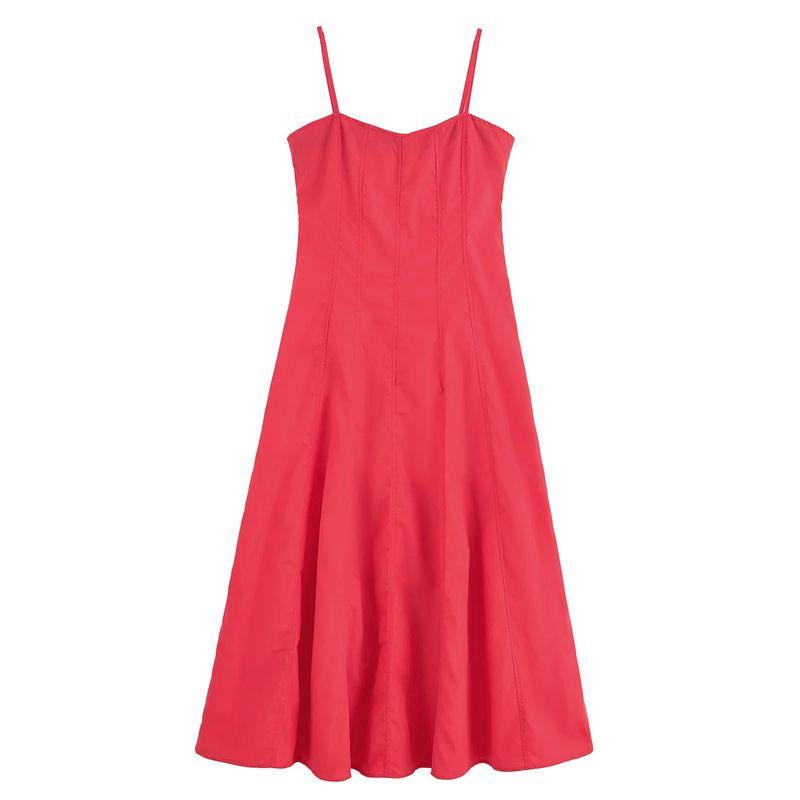 Summer New Product Women's Clothes Cotton A- Line Hem V Neck Sleeveless Poplin Strap Length Dress 2973654