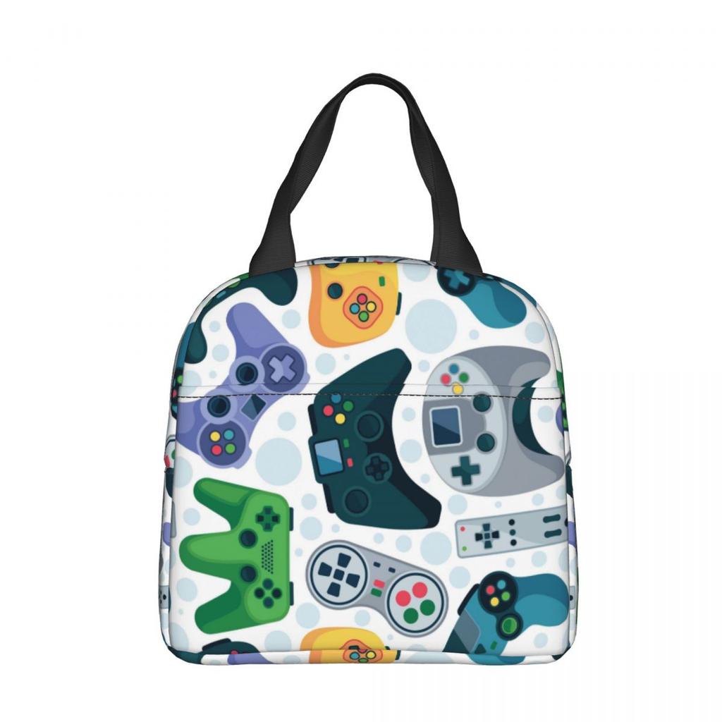 Cartoon Game Console Pattern Insulated Lunch Bags Cooler Bag Reusable Portable Tote Lunch Box Food Handbags Work Outdoor