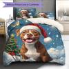Christmas Pitbull Pattern Bedding Home Decoration Birthday Gift (1 * Duvet Cover + 2 * Pillowcase, Without Core)