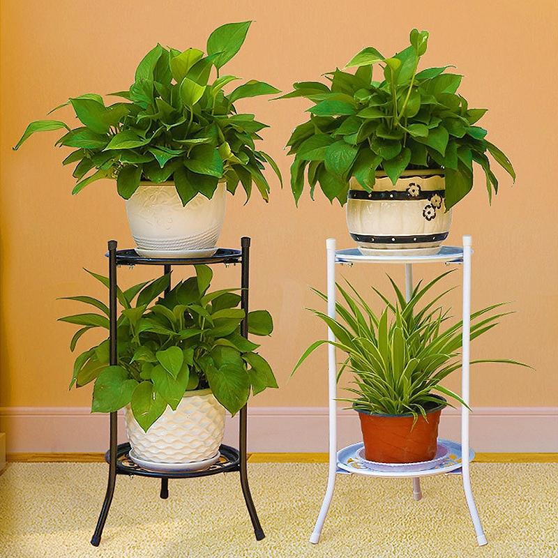 2 Vånings Metall Växtställ Hylla Elegant Display Trädgård Balkong Blomkruka Hylla Ställ Hållare Hem Inomhus Dekor Svart/Vit
