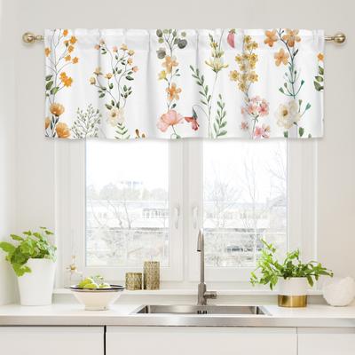 Curtain Valance, Wildflowers Spring Watercolor Flower Floral Print Plants Short Rod Pocket Window Treatment for Living Room, Bedroom, Kitchen,Bathroom