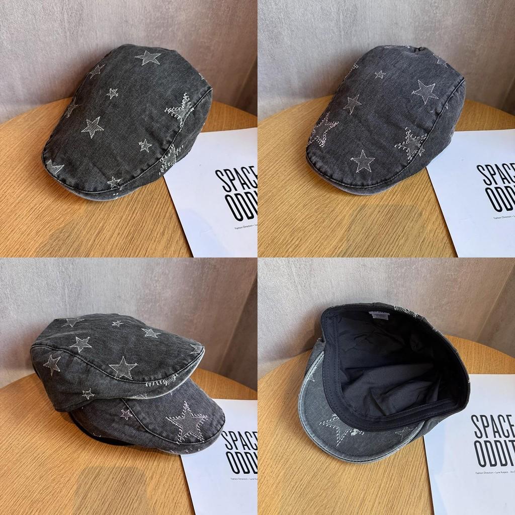 Pattern Vintage Star Wash Denim Cap With Sun Protection For Spring Gift Summer