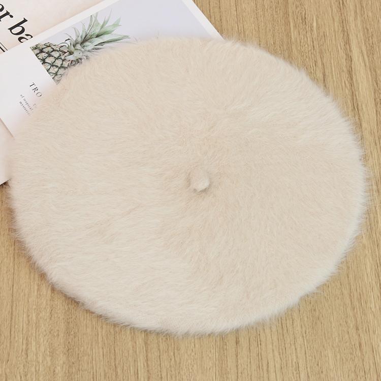 Autumn Winter New Fashion Plush Warm Good Quality Rabbit Fur Beret Winter Berets Outdoor Casual Flat Top Beret for Woman