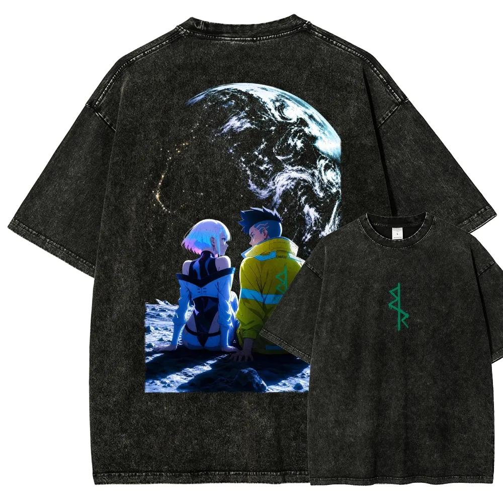 Cyberpunk Cotton T-shirt Men Women Washed Hip Hop Heavyweigh Streetwear Oversized Hip Hop Y2k Harajuku Short Sleeve Female Male Clothing